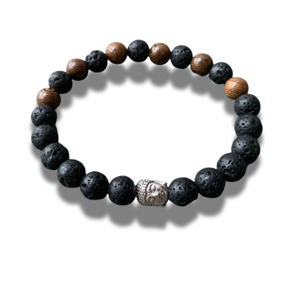 Armband Lava 8 mm met hout en Buddha 20 cm