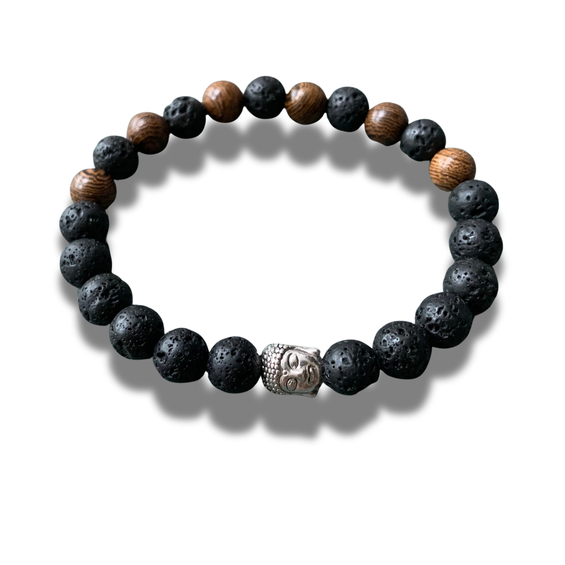 Armband Lava 8 mm met hout en Buddha 20 cm