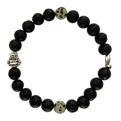 Armband Lavasteen met Dalmatiër Jaspis 8 mm 21 cm