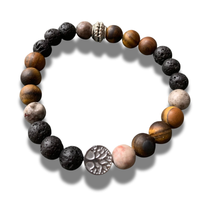 Armband - Calciet - Tiger-eye - Lava - Hematiet 8 mm 19,5 cm
