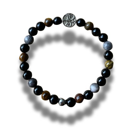 Armband Tiger-eye, Agaat, Jaspis en Hematite 6 mm 18 cm