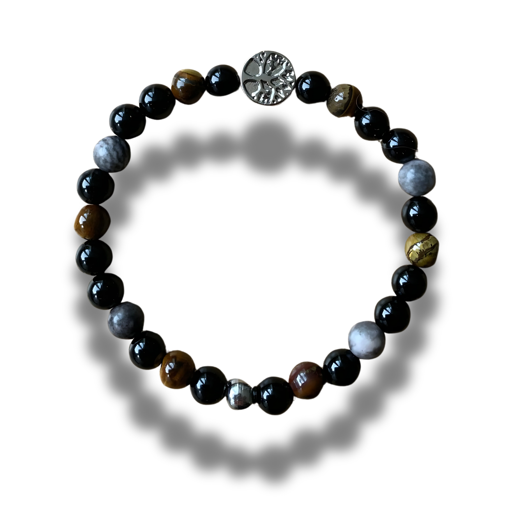 Armband Tiger-eye, Agaat, Jaspis en Hematite 6 mm 18 cm