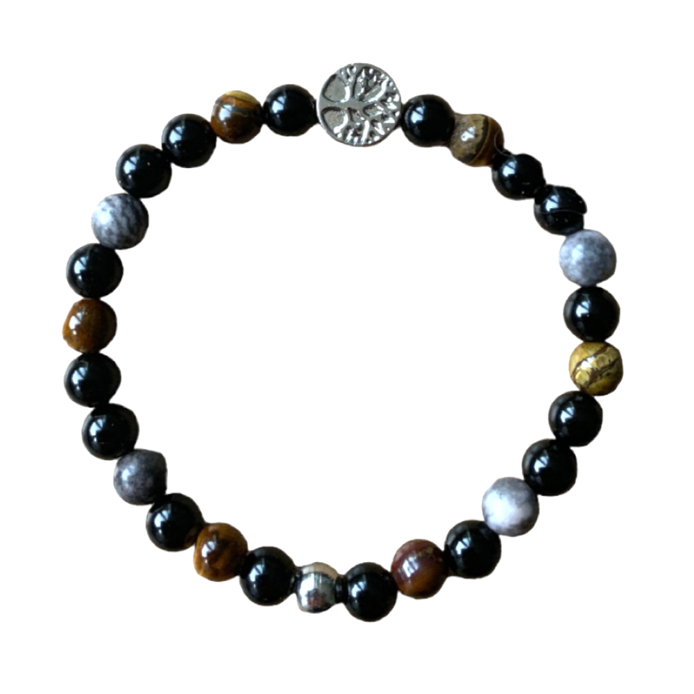 Armband Tiger-eye, Agaat, Jaspis en Hematite 6 mm 18 cm - Afbeelding 4