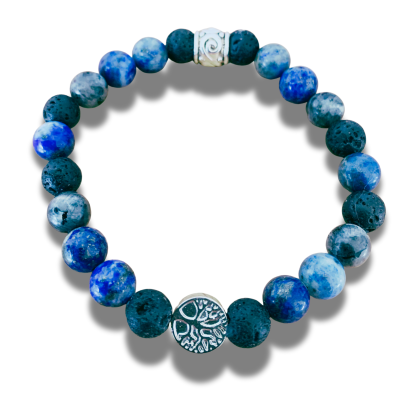 Armband met Lapis, Labradoriet, Lava, Hematiet en levensboomteken 20 cm 8 mm
