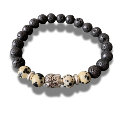 Armband Lava, Dalmatier Jaspis en Buddha 8 mm 20,5 cm