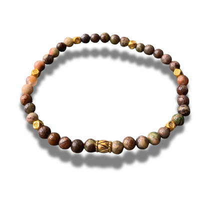 Armband - natuursteen - bloem agaat - goudkleurige elementen - 4 mm 18,5 cm