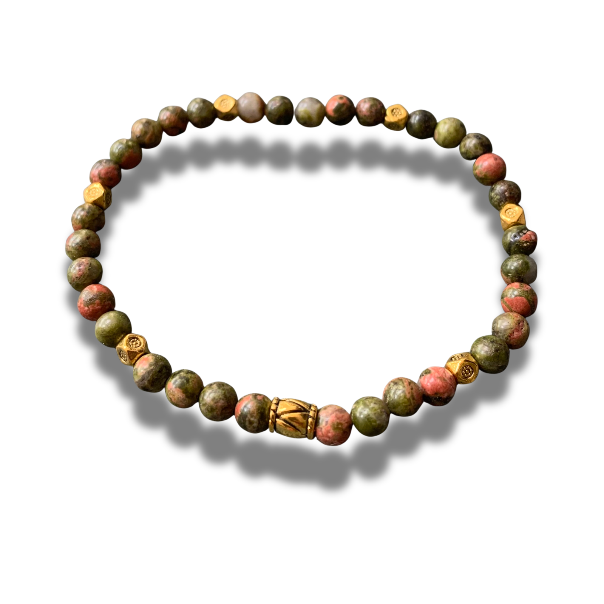Armband - natuursteen - unakiet - goudkleurige elementen - 4 mm 18 cm