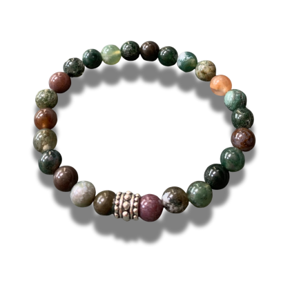 Armband - natuursteen - India agaat - zilverkleurig element - 6 mm 18,5 cm