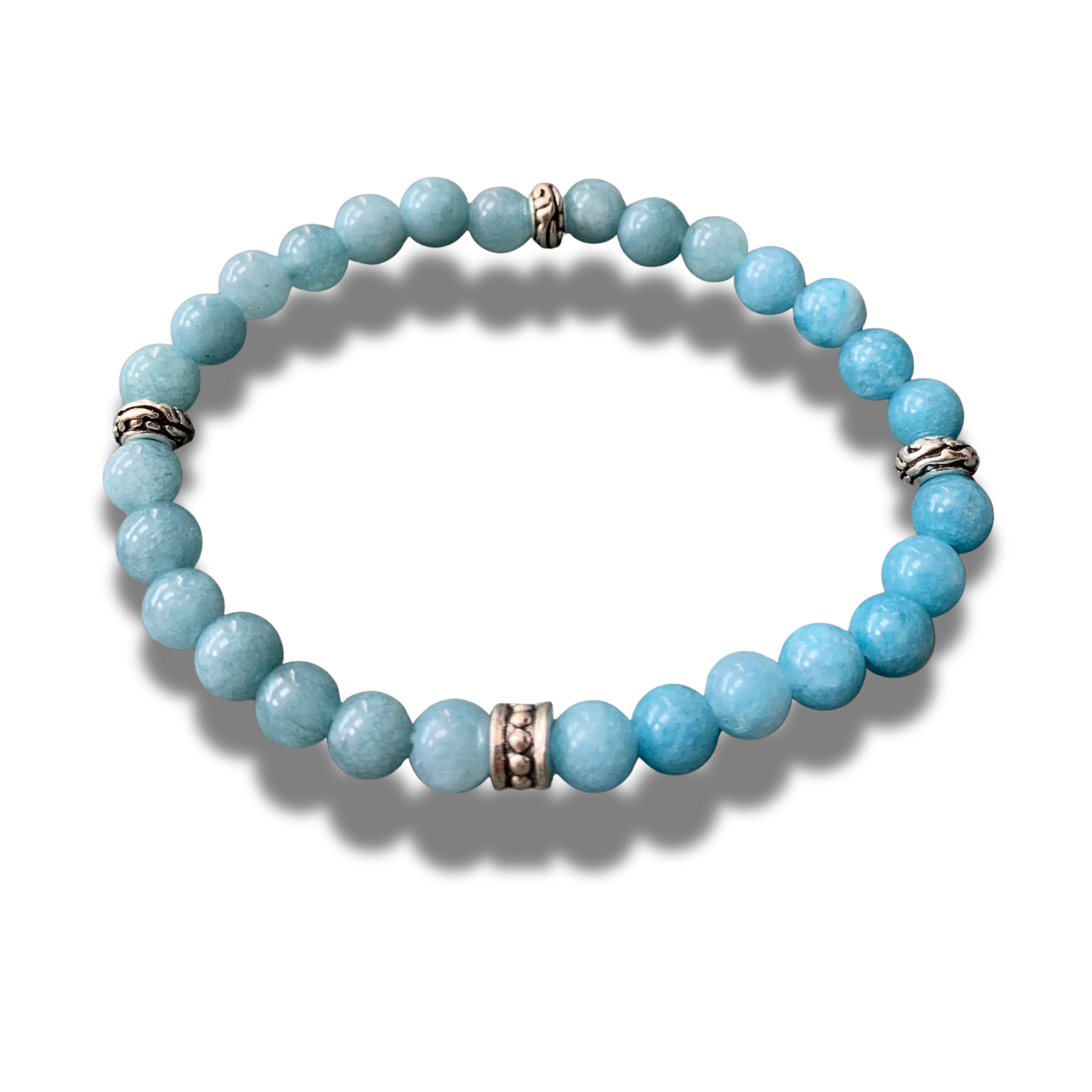 Armband - natuursteen - Chalcedoon - zilverkleurige elementen - 6 mm 18,5 cm