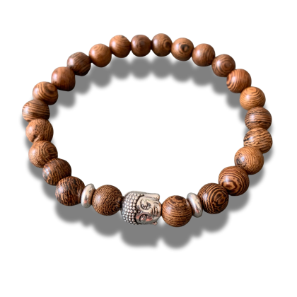 Armband met hout en Buddha 8mm
