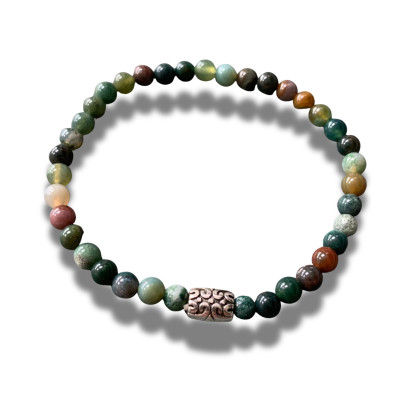 Armband - natuursteen - India agaat - zilverkleurig element - 4 mm 17 cm