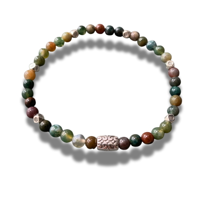 Armband - natuursteen - India agaat - zilverkleurige elementen - 4 mm 18 cm