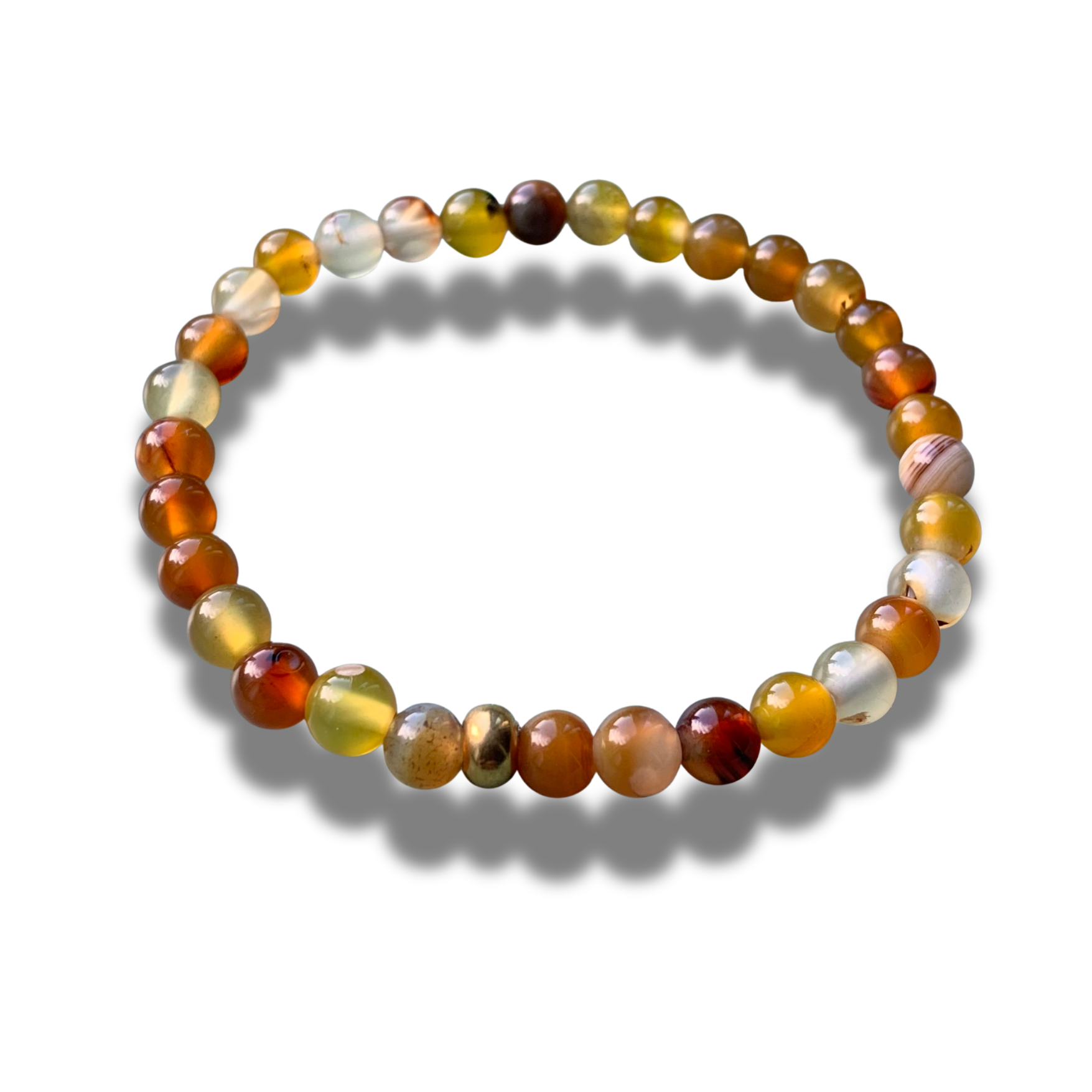 Armband - natuursteen - amber agaat - 6 mm - 19 cm - met goudkleurig element