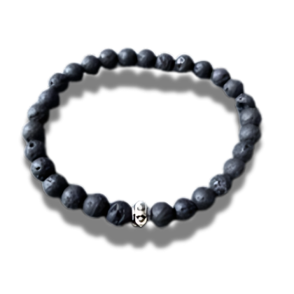 Armband natuursteen Lava - zilverkleurig element - 6 mm 19 cm