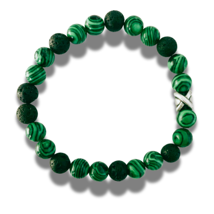 Armband - natuursteen - Malachiet - lava - 8 mm 21 cm