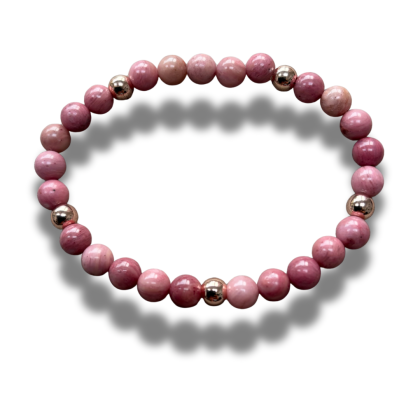 Armband - natuursteen - rhodochrosiet - 6 mm - 19 cm - rosé goudkleurige elementen