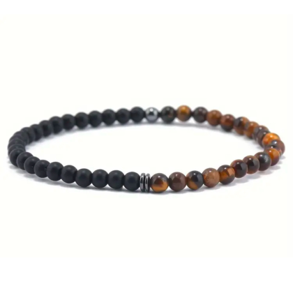 Armband - natuursteen - tijgeroog - lava - 4mm - 19,5 cm