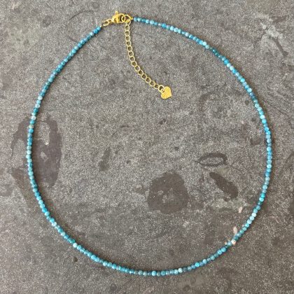 Collier - blue apatite - natuursteen 2 mm 40 cm - met 4 cm verlenging