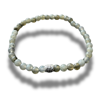 Armband - natuursteen - labradoriet - 4 mm - 18 cm - zilver kleurig element