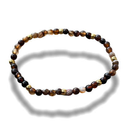 Armband - natuursteen - koffie agaat - 4 mm - 18,5 cm - goudkleurige elementen