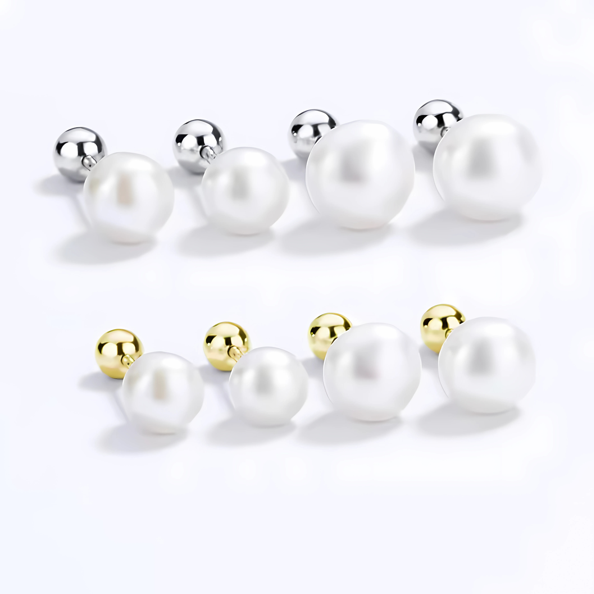 Oorbellen - oorstekers - kunstmatige parel - 8 mm – Zilver - goudkleurig - Afbeelding 6