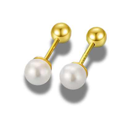 Oorbellen - oorstekers - kunstmatige parel - 6 mm – Zilver - goudkleurig