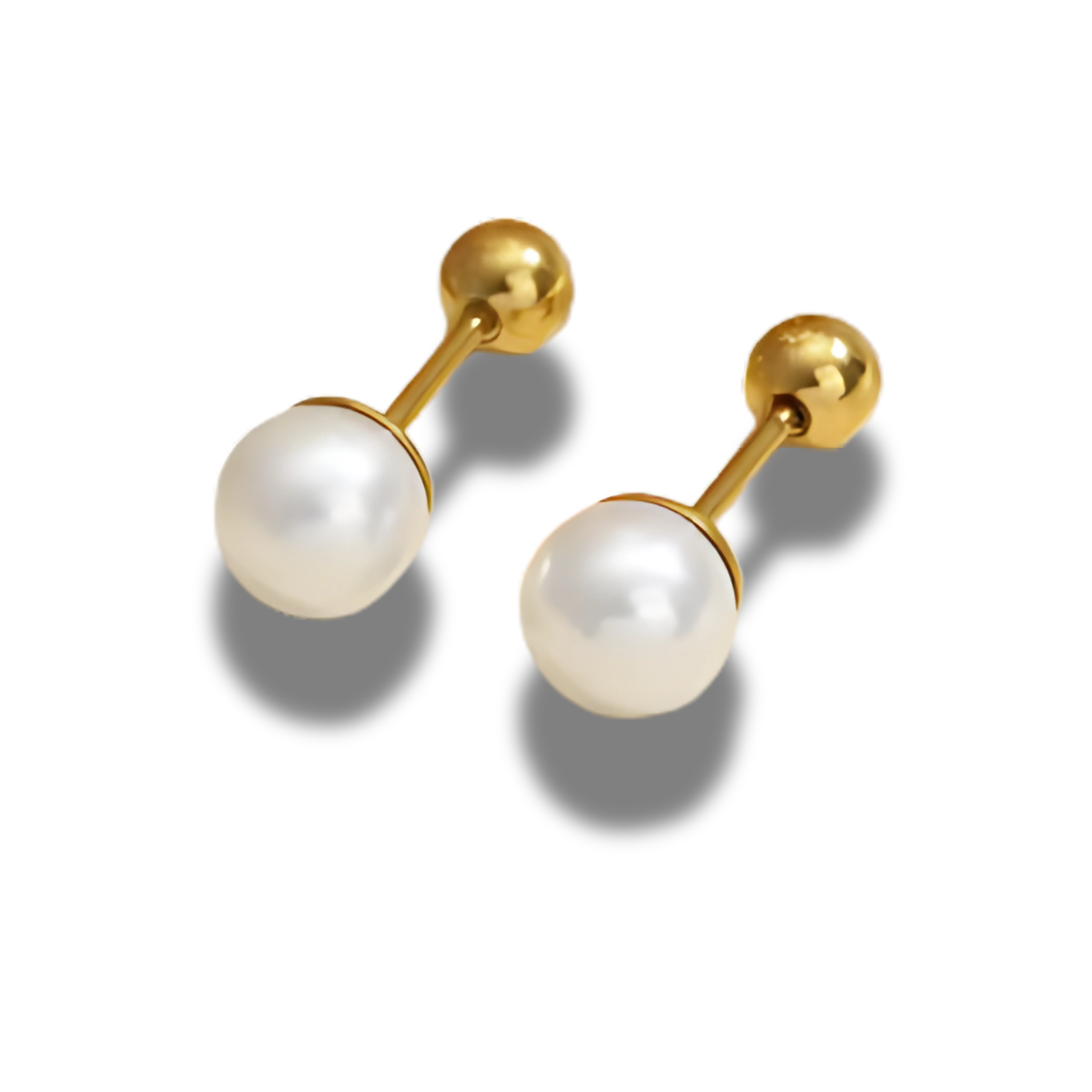 Oorbellen - oorstekers - kunstmatige parel - 8 mm – Zilver - goudkleurig