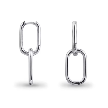 Oorbellen - oorringen - 925 sterling zilver - dubbele rechthoekige oorringen - klapsluiting