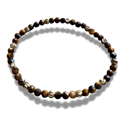 Armband - natuursteen - tijgeroog - gefaceteerd - 4 mm - 17,5 cm - goudkleurig element