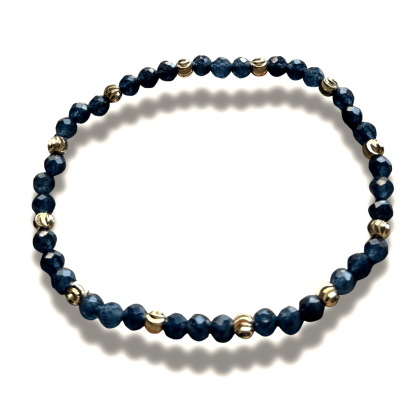 Armband - natuursteen - saffier - gefaceteerd - 4 mm - 18,5 cm - goudkleurig element
