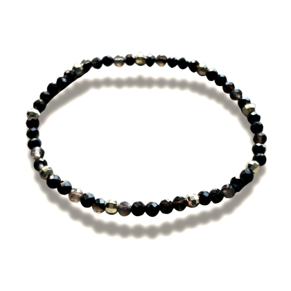 Armband - natuursteen - black agaat - gefaceteerd - 4 mm - 18 cm - goudkleurig element