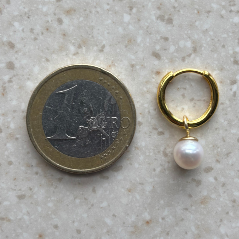 Oorringen - 925 Sterling Zilver - goudkleurig - met echte parelhanger - Afbeelding 3