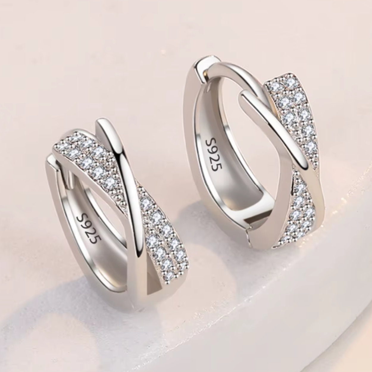 Oorbellen - oorringen - 925 sterling zilver - zirkonia - klapsluiting - Afbeelding 6