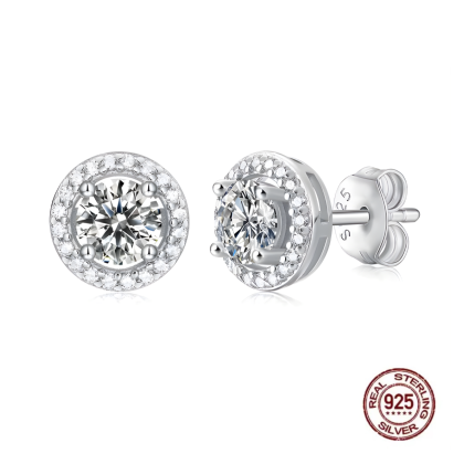 Oorbellen - oorstekers - 925 sterling zilver - halo zetting - zirkonia briljant geslepen