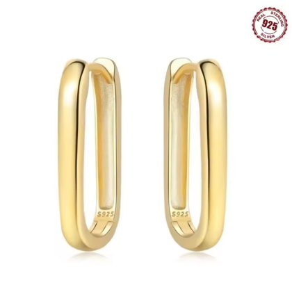 Oorbellen - oorringen - 925 Sterling Zilver - goudkleurig - klapsluiting - 25 mm - rechthoekig