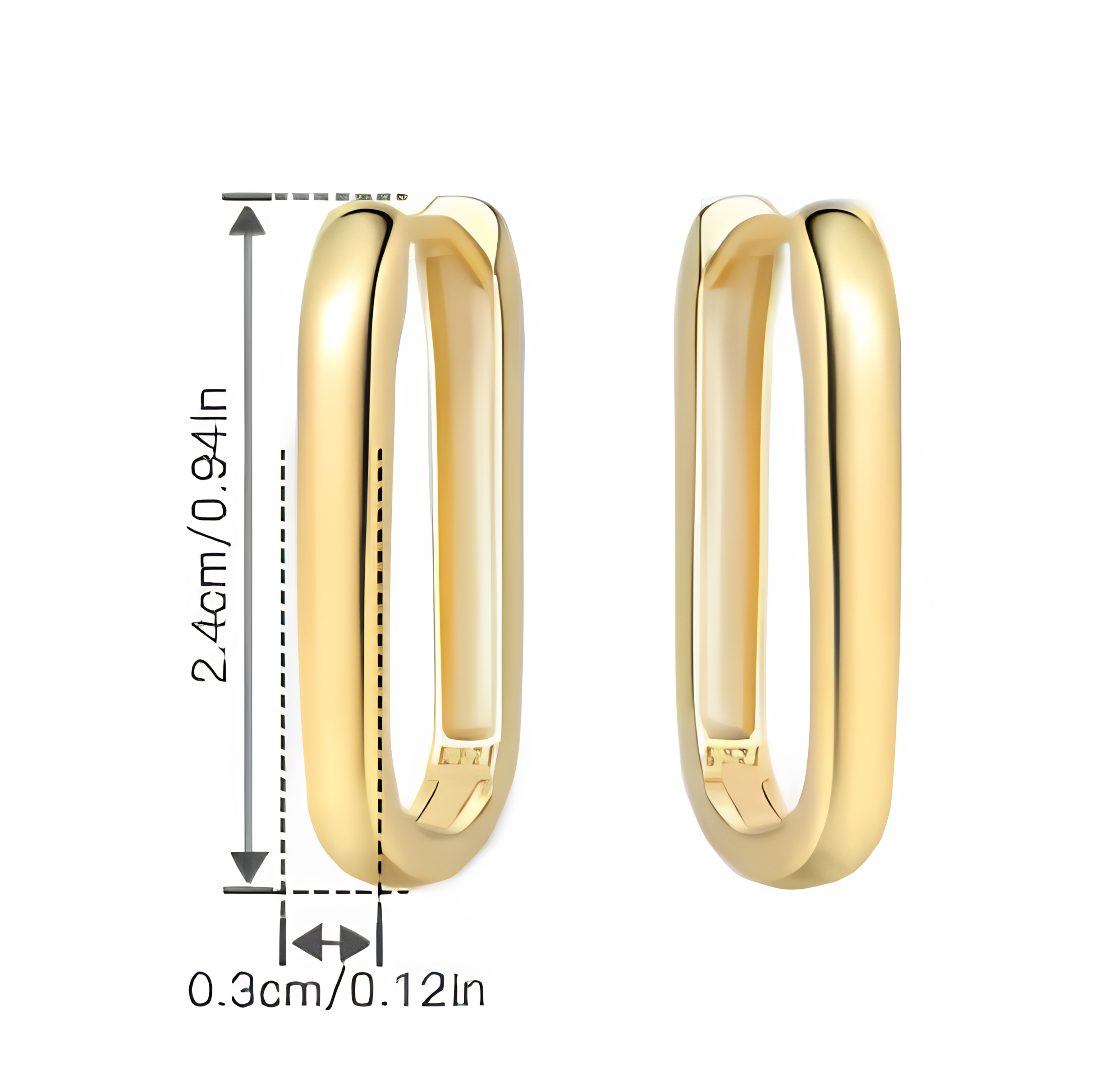 Oorbellen - oorringen - 925 Sterling Zilver - goudkleurig - klapsluiting - 25 mm - rechthoekig - Afbeelding 4