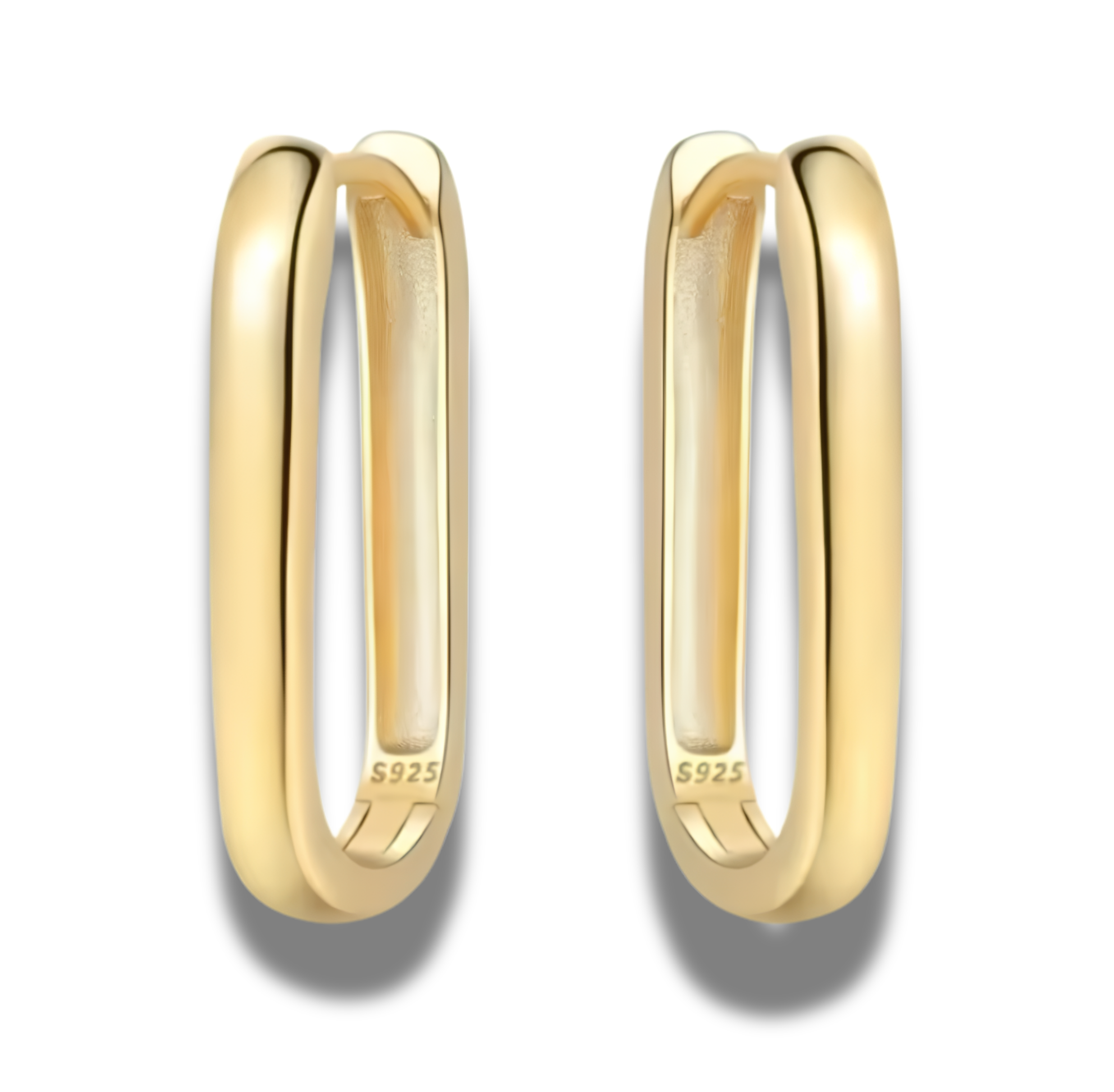 Oorbellen - oorringen - 925 Sterling Zilver - goudkleurig - klapsluiting - 25 mm - rechthoekig - Afbeelding 3